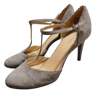 Nine West 50s Pinup Gray Scalloped Close Toe Stiletto Heels Size 10